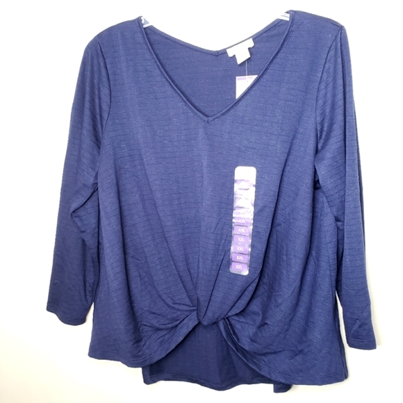 Status By Chenault Womens Twist Front V-Neck Pullover Navy Blue Top Size XXL NWT - Picture 10 of 13